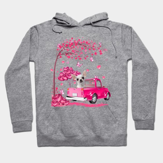 Valentine's Day Love Pickup Truck White Chihuahua Hoodie by SuperMama1650